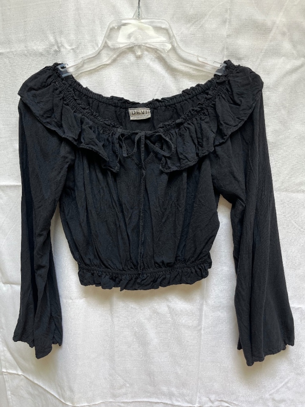 Black Long-sleeved Flare Sleeve On or Off Shoulder Crop Top